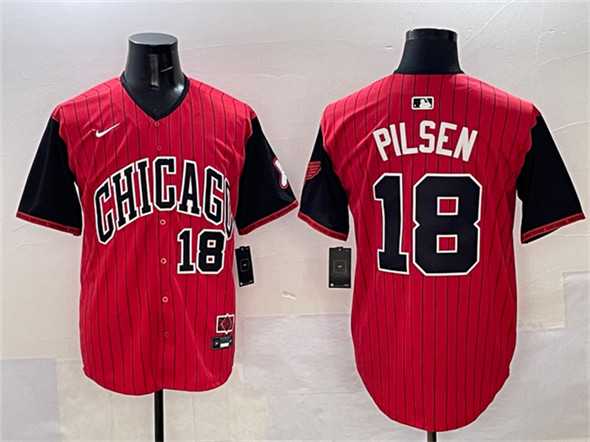 Men%27s Chicago White Sox #18 Pilsen Red Black 2025 City Connect Limited Stitched Jersey->chicago white sox->MLB Jersey